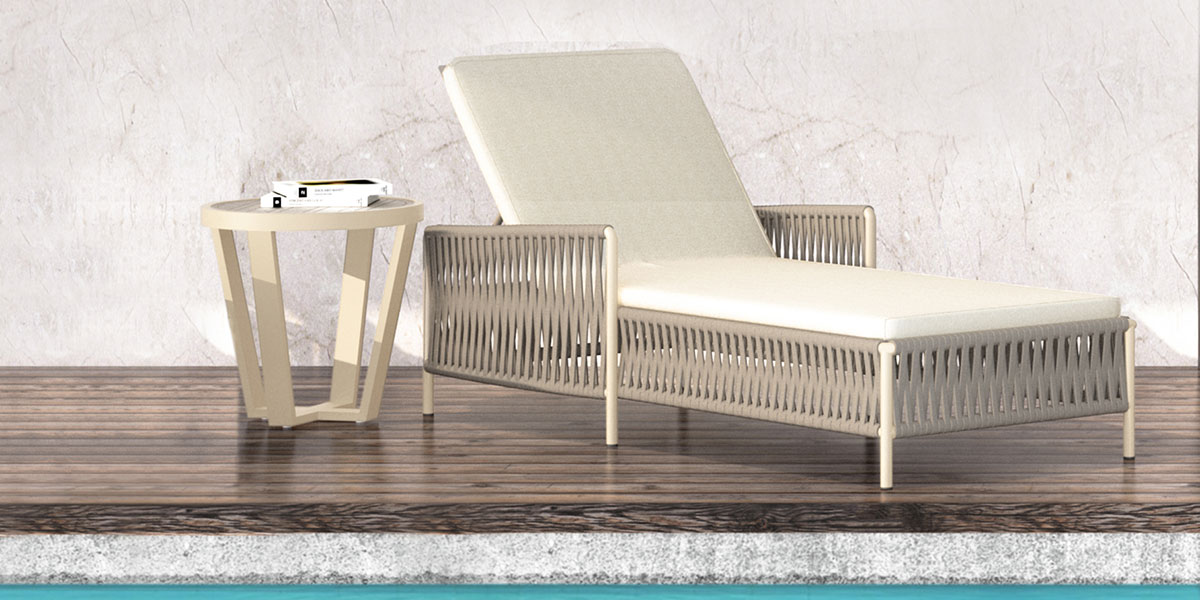 Loom Crafts Outdoor Garden Furniture An image of a chaise lounge next to a pool.