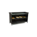 Loom Crafts Outdoor Garden Furniture A black wicker SIDEBOARD WITH GLASS TOP (LCOA/122/001) with plates on it.