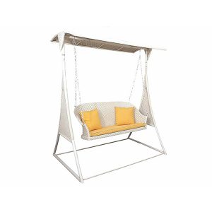 Loom Crafts Outdoor Garden Furniture A TWO SEATER SWING WITH CUSHION (LCOA/301/001) with yellow cushions on a white background.