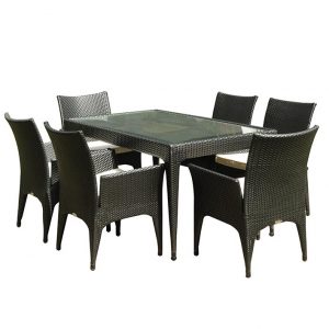 Loom Crafts Outdoor Garden Furniture A black rattan dining set with six DINING ARMCHAIRS WITH CUSHION (LCOD/145/001).