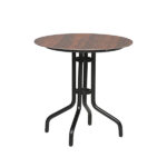 Loom Crafts Outdoor Garden Furniture A round  OUTDOOR TEA TABLE WITH HPL TOP (LCO/077/003) with black legs and a wooden top.