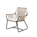 Loom Crafts Outdoor Garden Furniture An OUTDOOR DINING ARM CHAIR WITH CUSHION (LCO/076/001) with a white cushion and black frame.