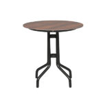 Loom Crafts Outdoor Garden Furniture A round OUTDOOR TEA TABLE WITH HPL TOP (LCO/077/003) with black legs and a brown top.
