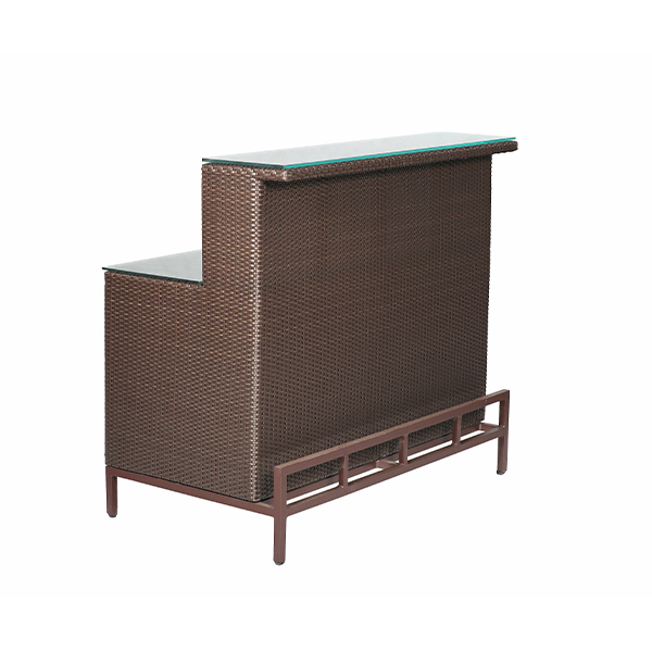 Loom Crafts Outdoor Garden Furniture A brown wicker SERVICE SIDE BOARD with a glass top.
