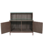 Loom Crafts Outdoor Garden Furniture A brown wicker SERVICE SIDE BOARD WITH GLASS TOP (LCO/079/001) with glass doors.