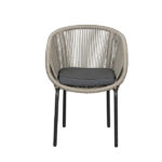 Loom Crafts Outdoor Garden Furniture A grey wicker chair with a black seat called the OUTDOOR DINING ARM CHAIR (LCO/077/001).