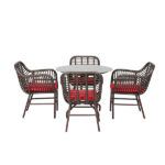 Loom Crafts Outdoor Garden Furniture A OUTDOOR DINING TABLE WITH HPL TOP (LCO/074/002) with red cushions.