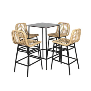 Loom Crafts Outdoor Garden Furniture An OUTDOOR BAR STOOL (LCO/074/004) set with four stools and a table.