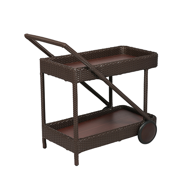 Loom Crafts Outdoor Garden Furniture A brown wicker SERVICE TROLLEY (LCO/082/001) with wheels.