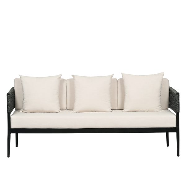 Loom Crafts Outdoor Garden Furniture A THREE SEATER SOFA LCO/089/005 with black legs and pillows.