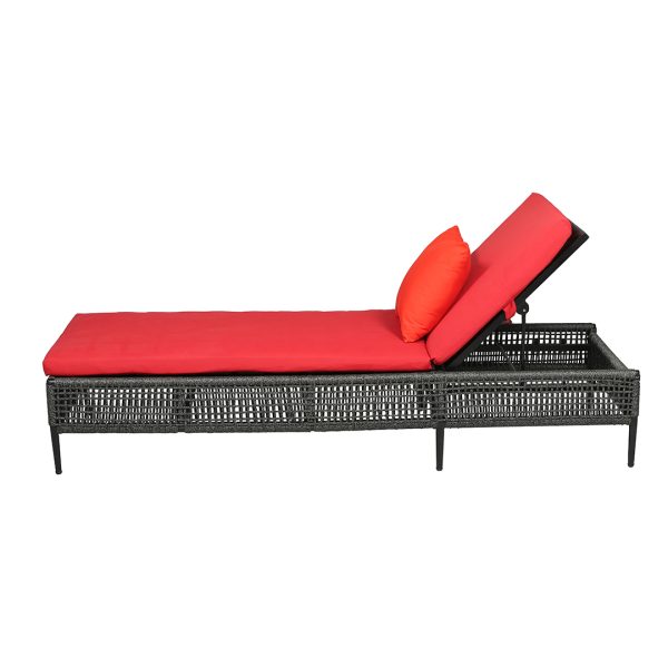 Loom Crafts Outdoor Garden Furniture An outdoor LOUNGER LCO/089/008 with a red cushion.