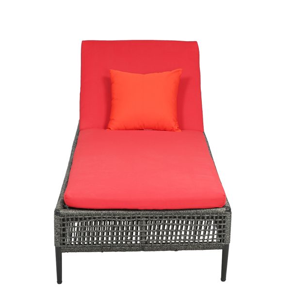 Loom Crafts Outdoor Garden Furniture A LOUNGER LCO/089/008 with a red cushion.