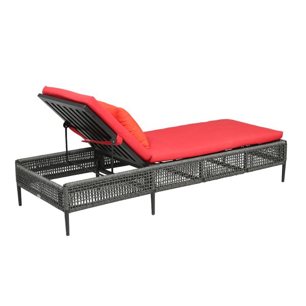 Loom Crafts Outdoor Garden Furniture A LOUNGER LCO/089/008 with a red cushion.