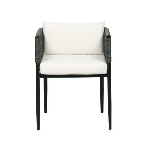 Loom Crafts Outdoor Garden Furniture A black and white DINING ARMCHAIR LCO/089/001 with a white cushion.