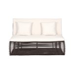 Loom Crafts Outdoor Garden Furniture A wicker loveseat with white cushions on a white background.