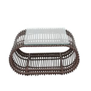 Loom Crafts Outdoor Garden Furniture A brown rattan COFFEE TABLE WITH GLASS TOP LCO/087/003.