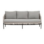 Loom Crafts Outdoor Garden Furniture An outdoor sofa with grey cushions on a white background.