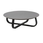 Loom Crafts Outdoor Garden Furniture A round coffee table with black legs on a white background.