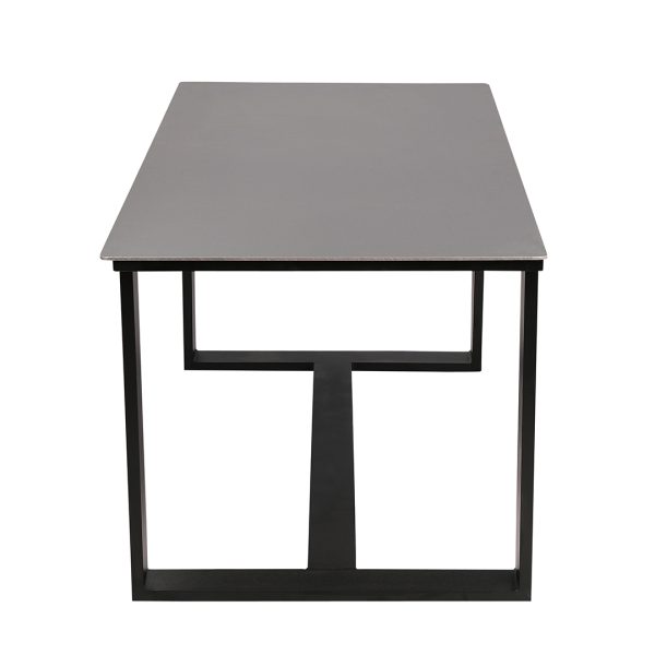 Loom Crafts Outdoor Garden Furniture A grey DINING TABLE WITH HPL TOP LCO/088/002 with a black metal base.