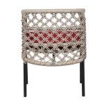 Loom Crafts Outdoor Garden Furniture A beige and red woven DINING ARMCHAIR LCO/086/001 with a black frame.