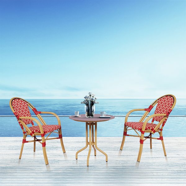 Loom Crafts Outdoor Garden Furniture A MARILYN LCCH.006.002 on a wooden deck with a view of the ocean.
