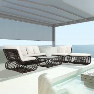 Loom Crafts Outdoor Garden Furniture A SINGLE SEATER SOFA LCO/087/001 on a deck with a view of the ocean.