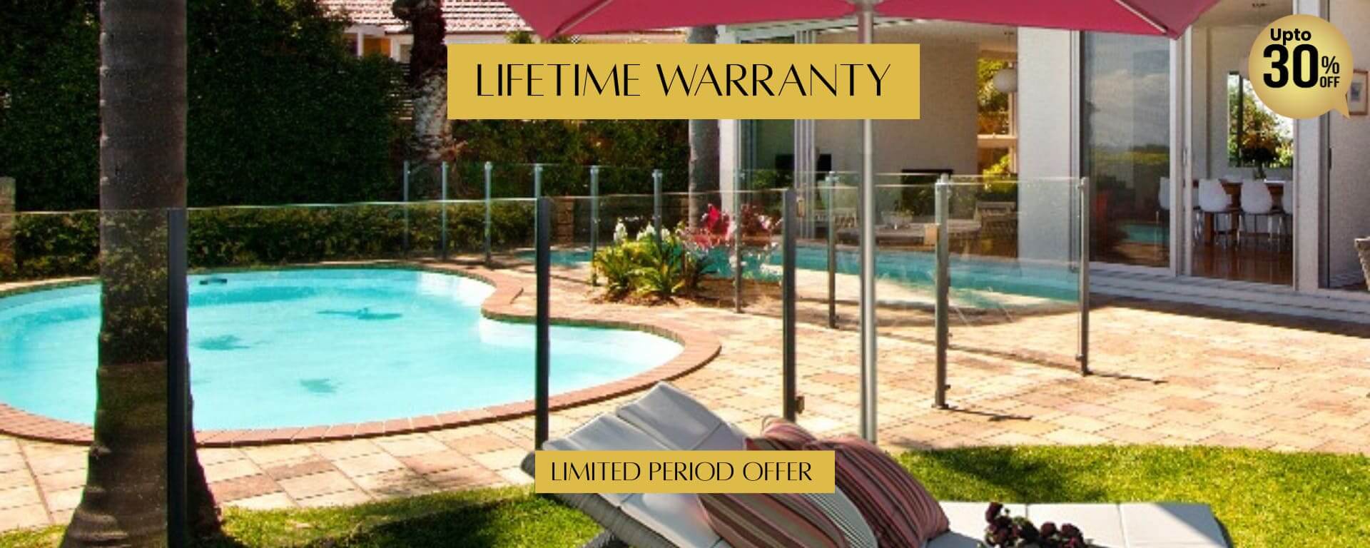 Loom Crafts Outdoor Garden Furniture Outdoor lounge chair with a woven design on a beachfront deck. Text overlay reads "LIFE TIME WARRANTY.